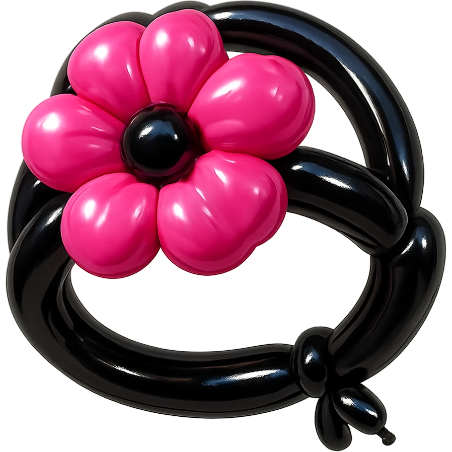 gothic flower crown, shiny, inflated look, playful, exaggerated features, black and pink emoji
