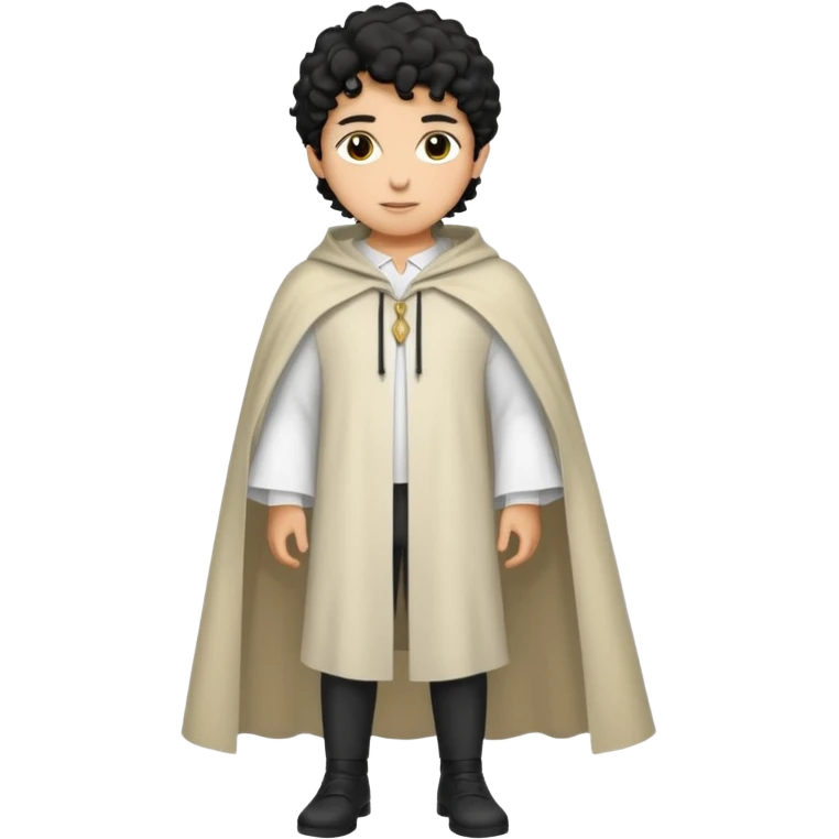 Apariencia: Joven de unos 25-30 años, atractivo,.
-Rostro: Ojos oscuros, piel ligeramente morena, rasgos árabes finos.
-Cabello: Negro, rizado corto, viste como cristiano (camisa blanca, capa corta, colores sobrios). Que salga de cuerpo completo emoji