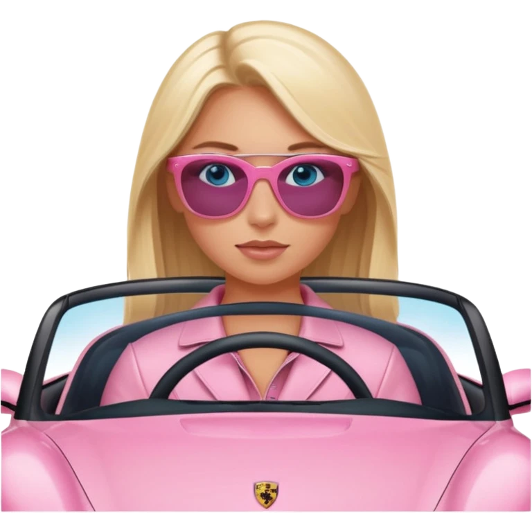Pink porsche taycan with blonde girl with blue eyes in it emoji