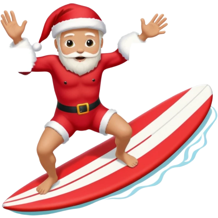 Santa surfing at the beach wearing a red swimsuit  emoji
