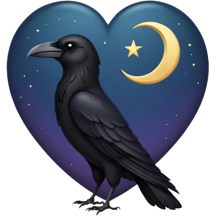 black heart with a raven and moon, dark romance emoji