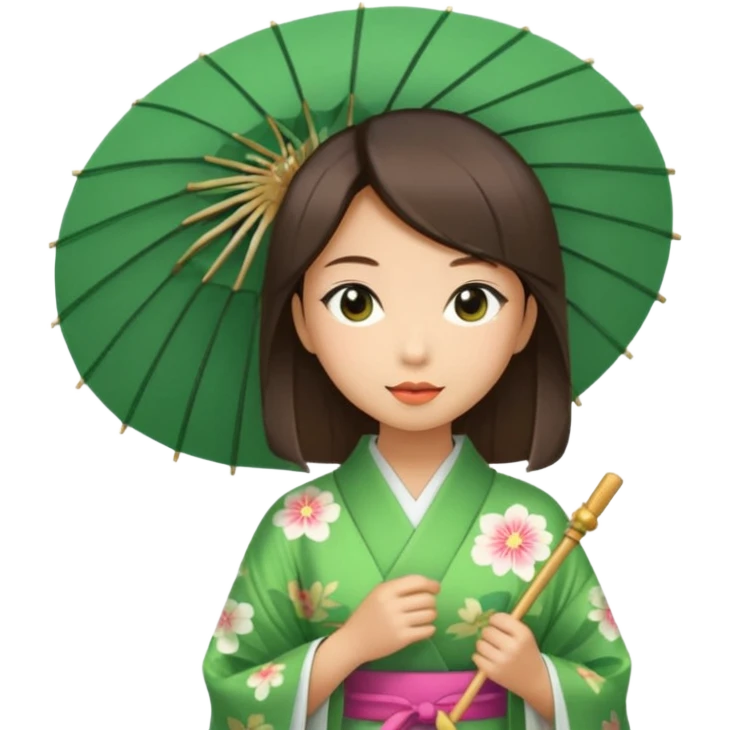 Japanese Princess with paper umbrella, green kimono emoji