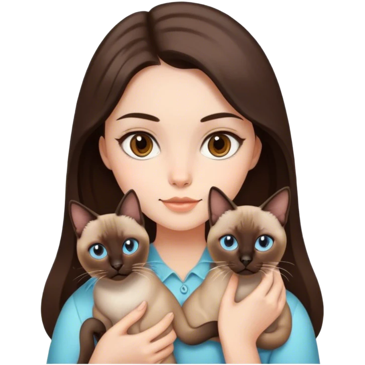 brunette girl brown eyes holding siamese cat emoji