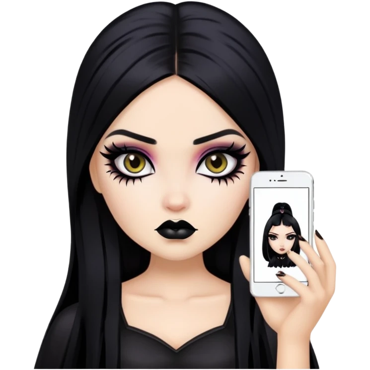 gothic style, black hair, gothic makeup, pretty bratz baddie emoji