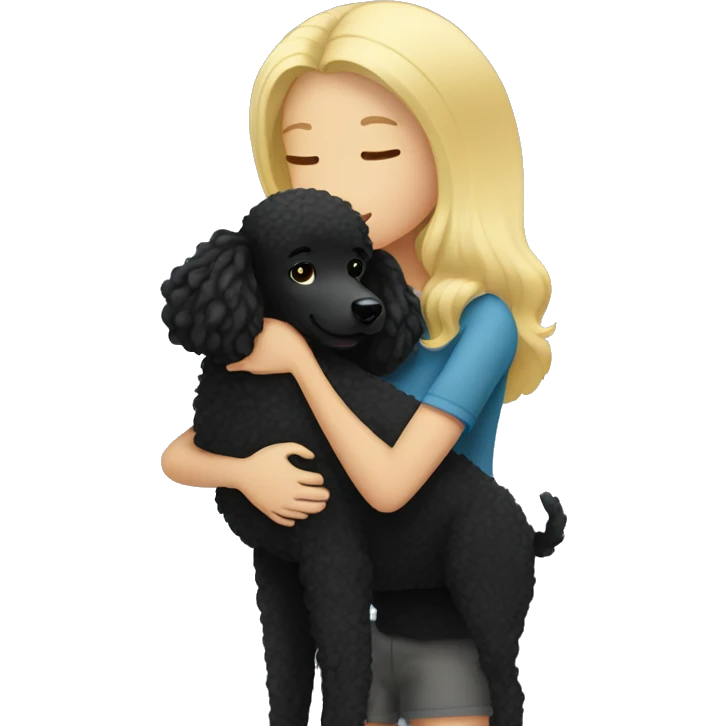 Blonde girl hugs black poodle emoji