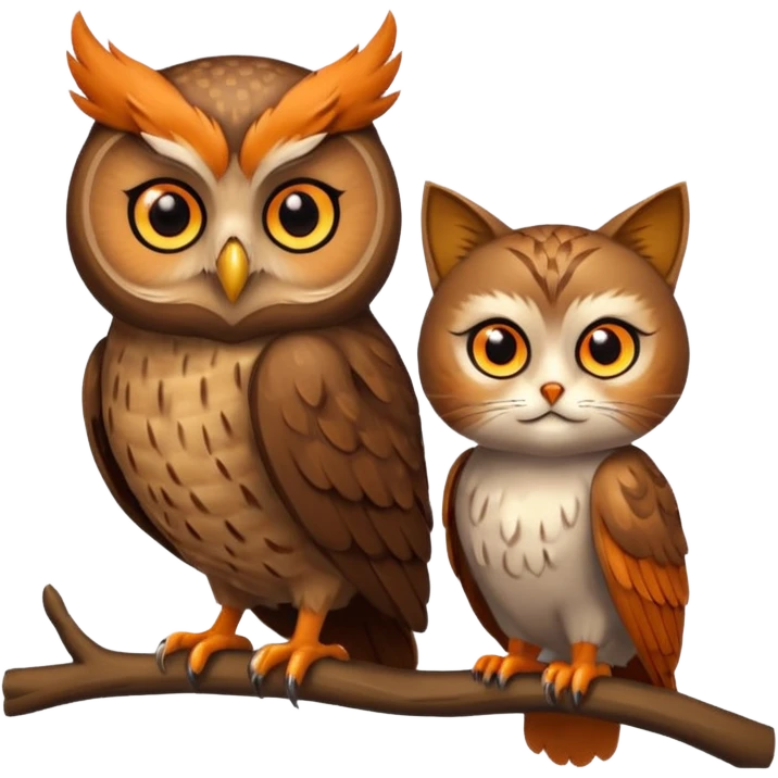 Owl on a branch with a cat's head emoji
