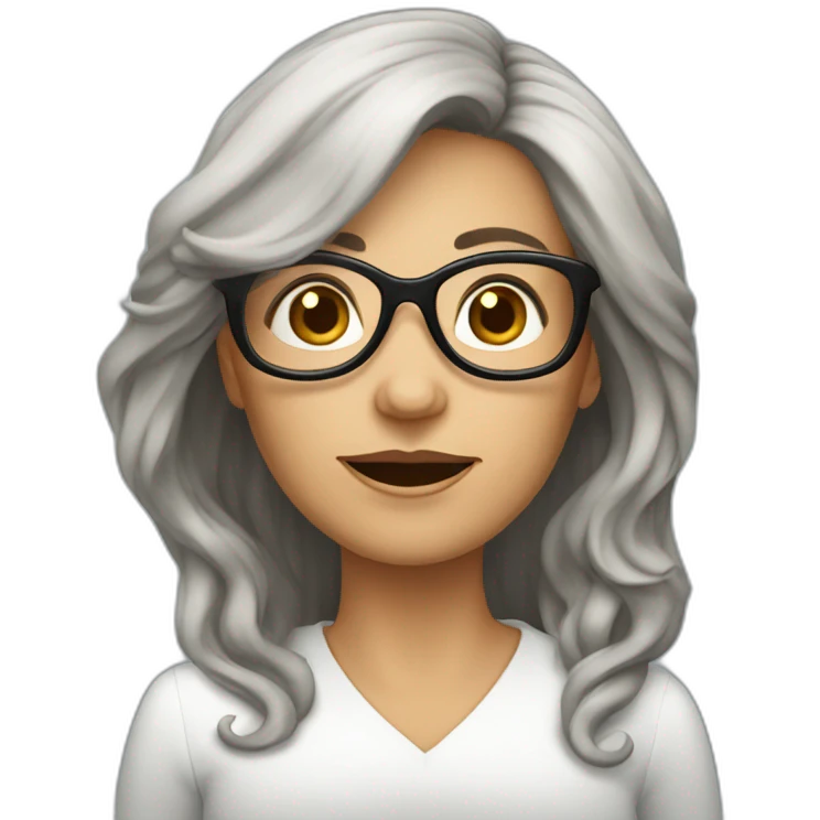 50 year old european women with black midle long hair rond glasses emoji