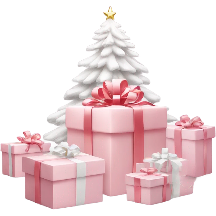 Light pink Christmas gifts under a white Christmas tree  emoji