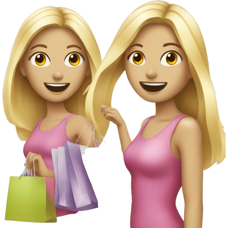 Two blonde girls shopping having fun emoji