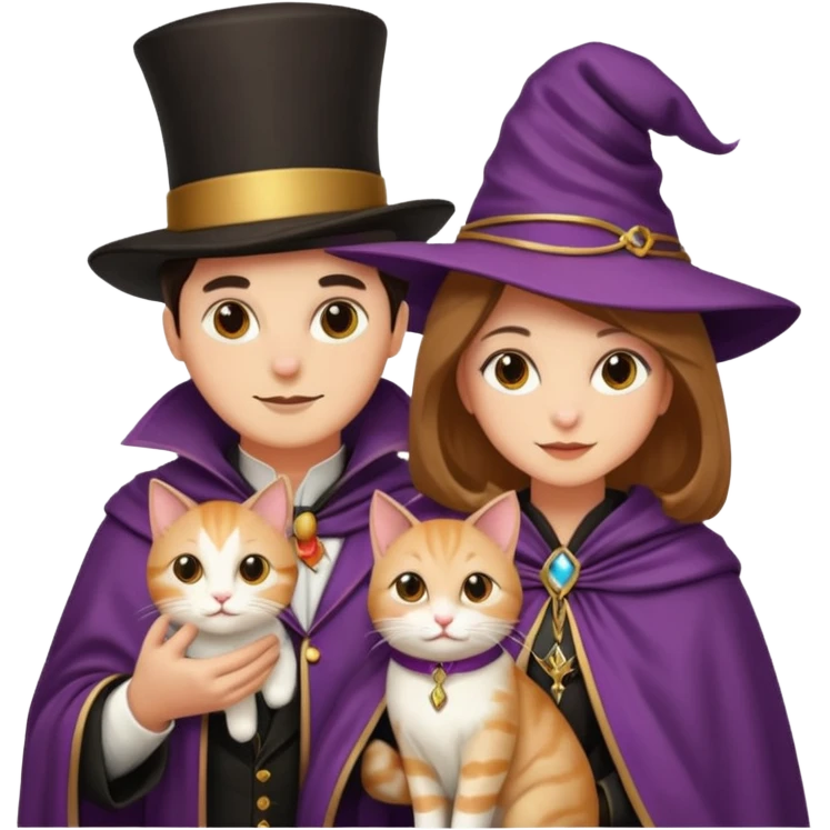 magician couple and their pet cat emoji