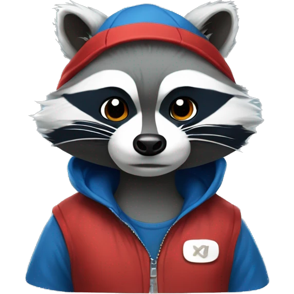 anthropomorphic raccoon art, with red body, white belly and blue hair on the head

 emoji