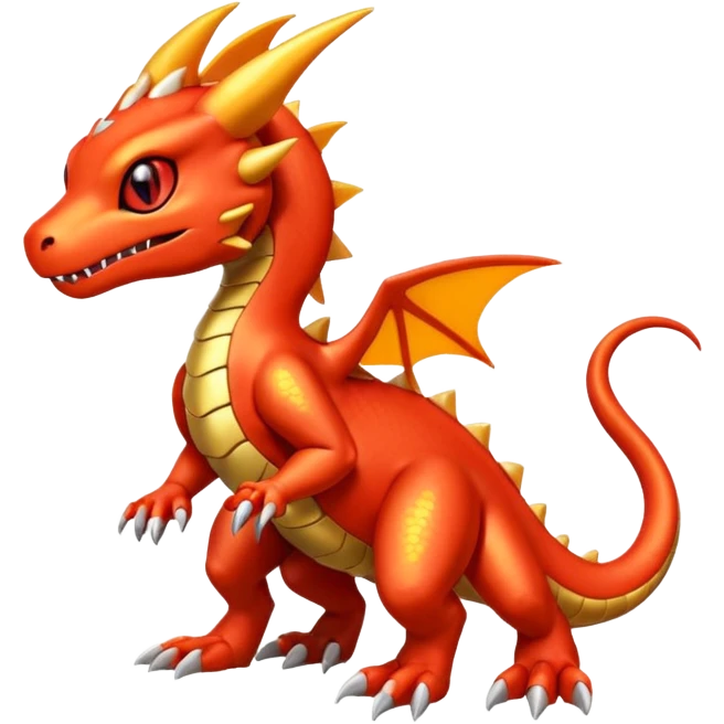 Cute Shiny golden iridescent Guilmon-Salandit-Fakémon-hybrid-creature (full body)  emoji