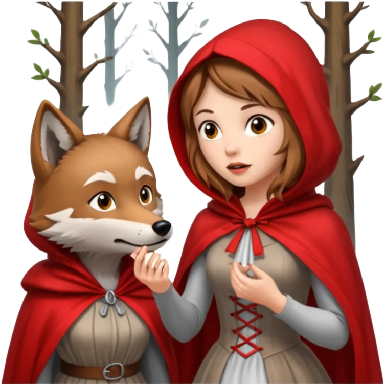 Caperucita roja hablando con el lobo en el bosque emoji