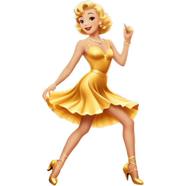 Vintage movie poster-style icon for a musical film. The cityscape glows in the background, evoking the golden era of musicals. A vibrant street scene with bright lights, dancers mid-step, a singer with a microphone. Transparent background. emoji