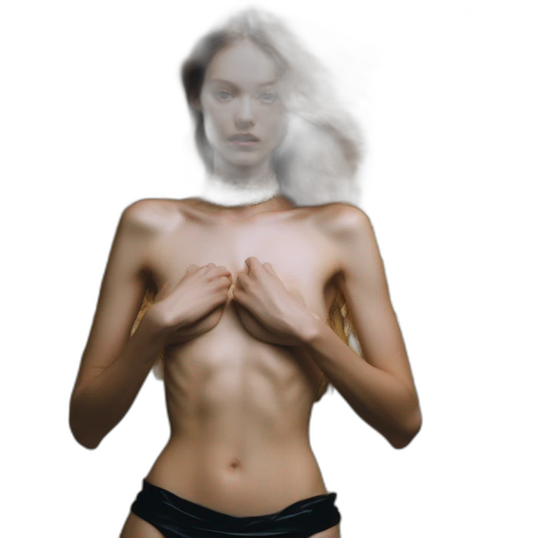 Angela Olszewska, david bellemere, Bare belly, Wings, Choker, Bathed in shadows, FOV 90 degrees, short lighting, L USM, Cold Colors, gilded technique, extremely hyper aesthetic, absurdres emoji