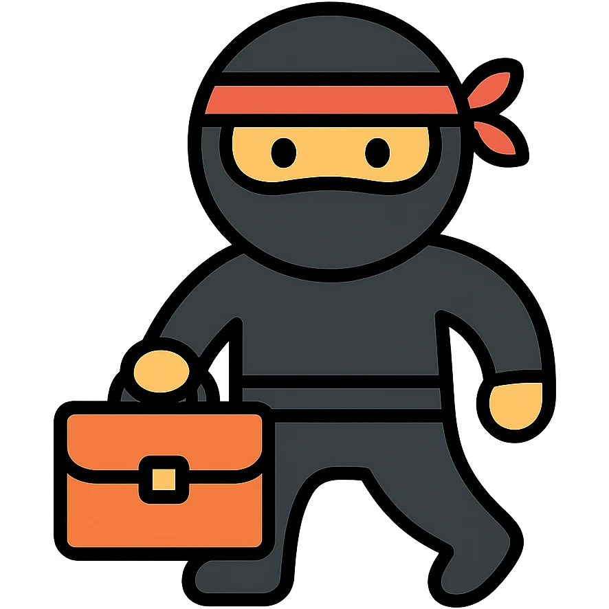 ninja in black outfit holding business briefcase emoji