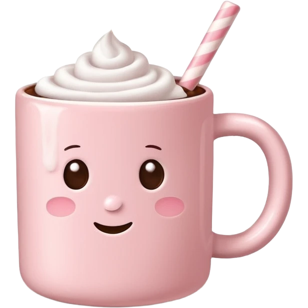 light pink mug with hot chocolate and marshmallows realistic emoji