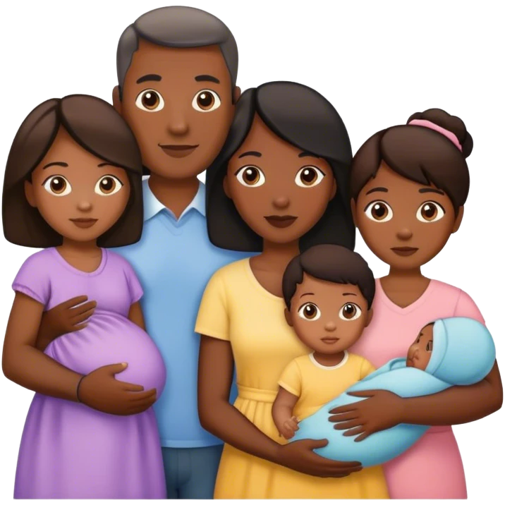 une famille noir mixte  de 2 enfants et 2 parents et 1 bébé emoji