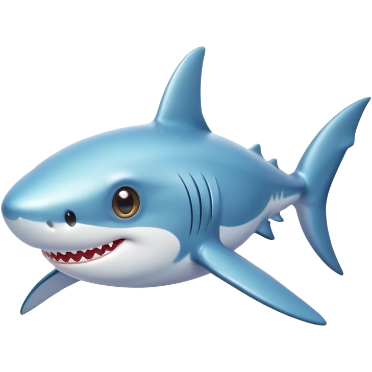 Cinematic Cute Shark Portrait Emoji, Head tilted playfully and inquisitively, featuring a glossy, streamlined body with a subtle shimmering hue and round, sparkling eyes filled with curious charm, Simplified yet irresistibly adorable features, highly detailed, glowing with a warm, friendly glow, high shine, affectionate and sleek, stylized with a touch of marine whimsy, bright and endearing, soft glowing outline, capturing the essence of a mischievous yet loving shark, so playful it feels like it could swim out of the screen into your arms! emoji