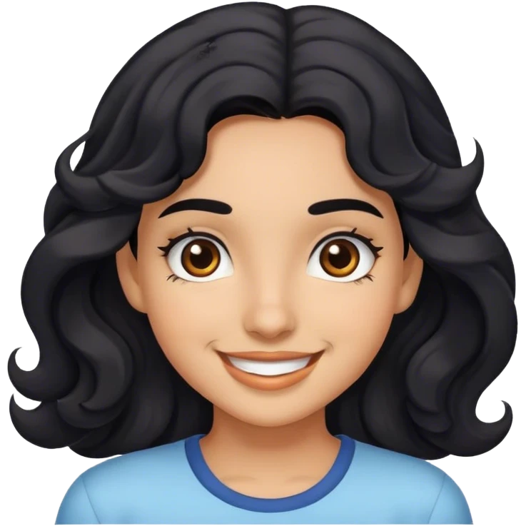 Girl with wavy black hair medium skin brown eyes black eyebrows smiling  emoji