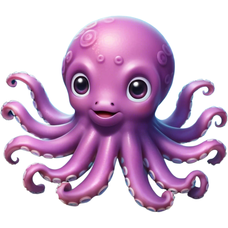 Cinematic Cute Octopus Portrait Emoji, Head tilted playfully and inquisitively, featuring a charming, rounded body with soft, shimmering skin and eight expressive, gently curling arms with playful suckers, with round, sparkling eyes full of wonder, Simplified yet irresistibly adorable features, highly detailed, glowing with a warm, inviting underwater glow, high shine, affectionate and lively, stylized with a touch of whimsical marine charm, soft glowing outline, capturing the essence of a mischievous yet loving octopus that seems as if it could float out of the screen into your arms! emoji