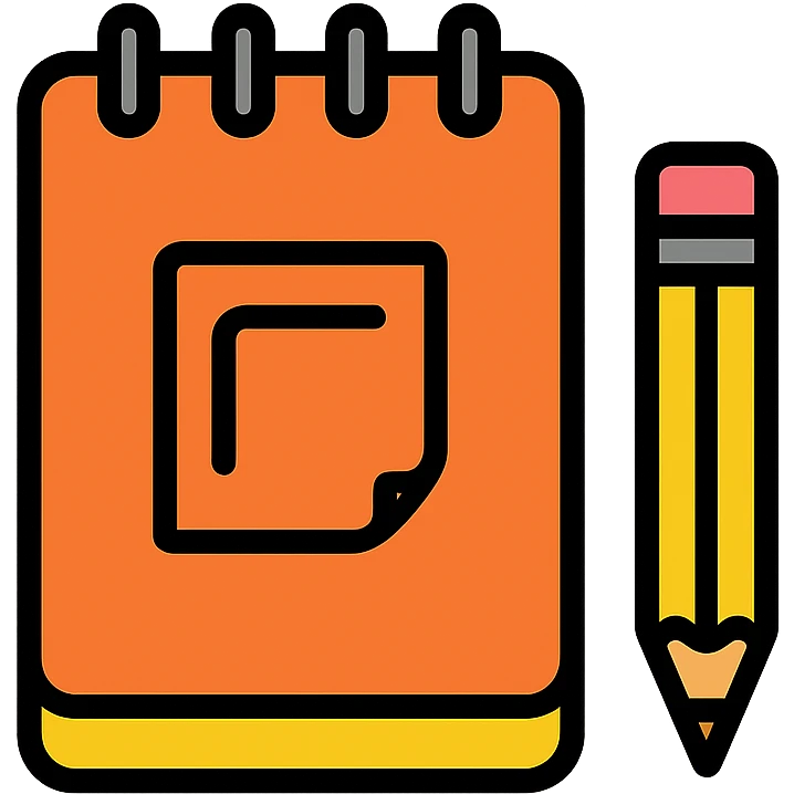 colored icon of a sketchbook with a pencil, clean and simple emoji