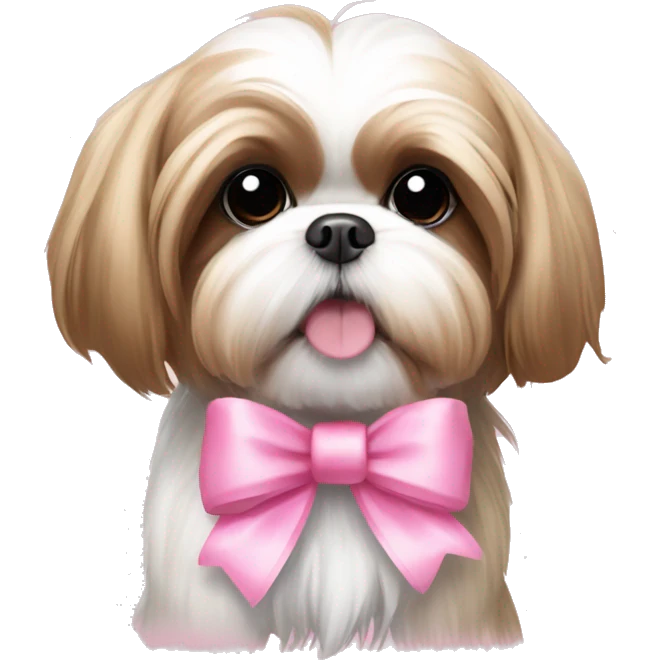 Light brown and white shih tzu with pink bow emoji