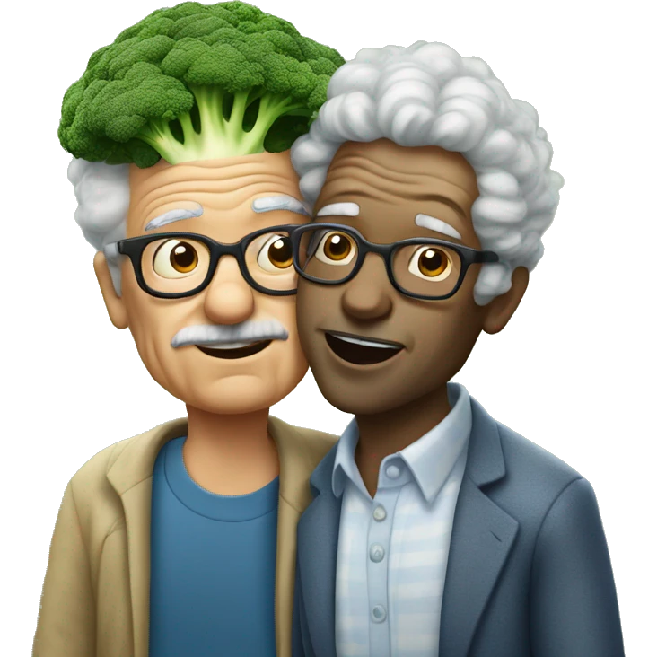man with broccoli hair and glasses kissing an elderly man emoji