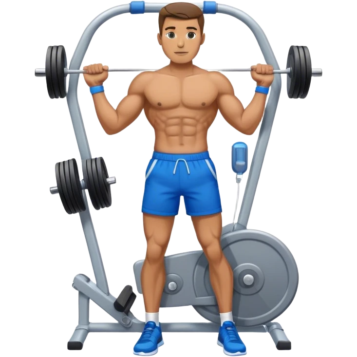 standing fit man with blue shorts cable-machine exercise emoji