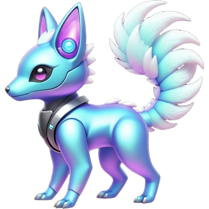 Mechanical Nebulae Pastel Hot Exotic Lush Warm Cute Adorable Colorful Shiny Iridescent Futuristic Modern Cybernetic Protogen-Vernid-Fakémon-Pokémon-creature-fusion (full body) emoji