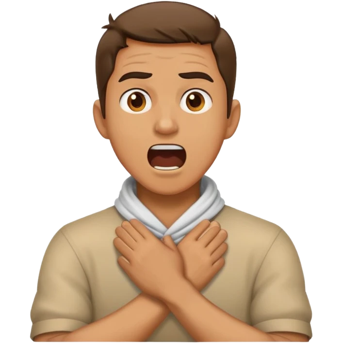 Guy crossing hands around neck yelling emoji