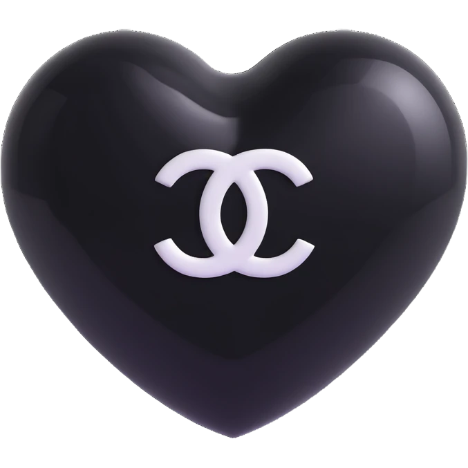 Add a Chanel logo to the heart, keep it elegant, glossy, black and white, 3D emoji style, with no background. emoji