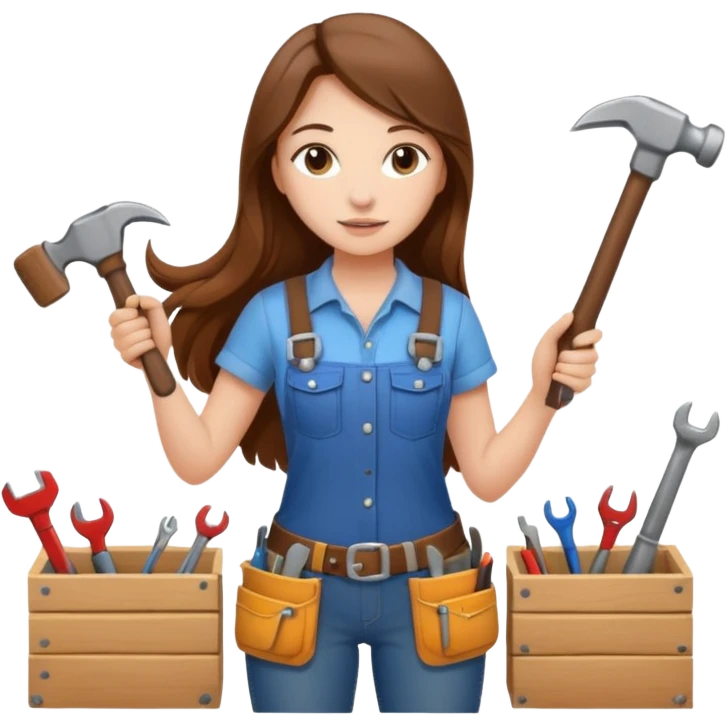 beautiful girl with long brown hair constructing new bedroom emoji