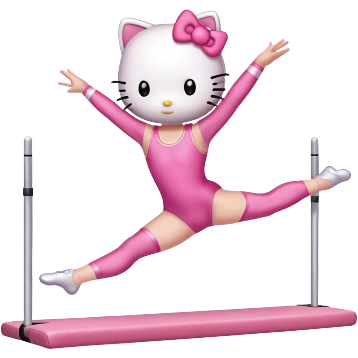 Hello Kitty performing a straight jump in gymnastics emoji