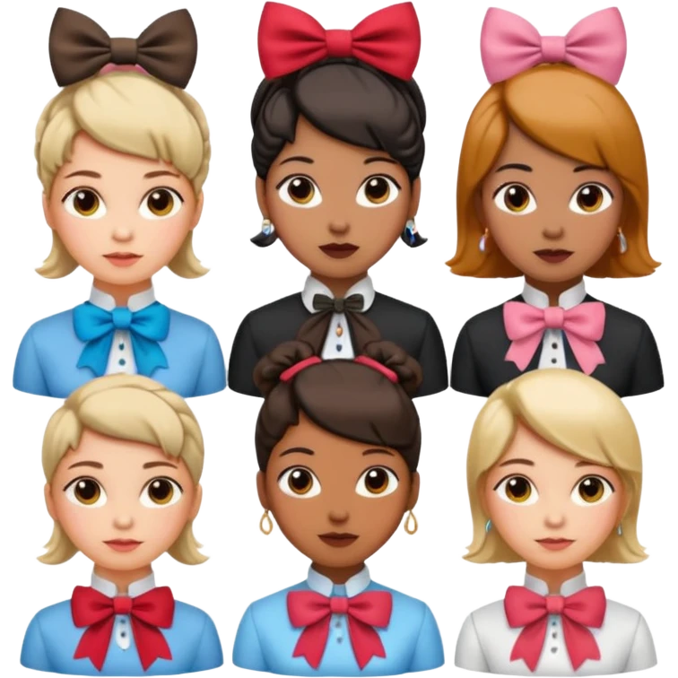 women with neckBow, different hairs. emoji