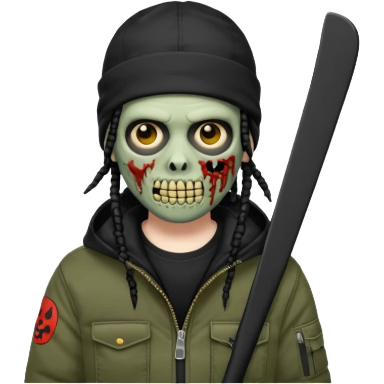 a zombie emoji with black dreads and a black carheartt jacket and black nike ski mask on his head emoji