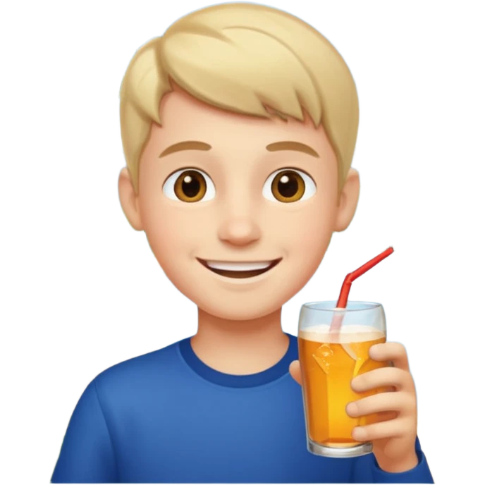 smiling boy outdoors drinking emoji