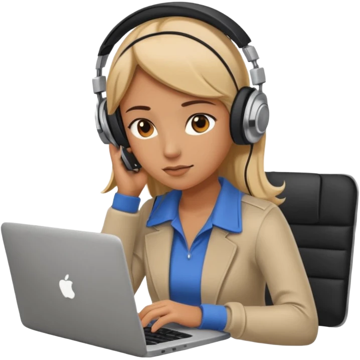 super busy female looking at the laptop and headphones do not disturb emoji