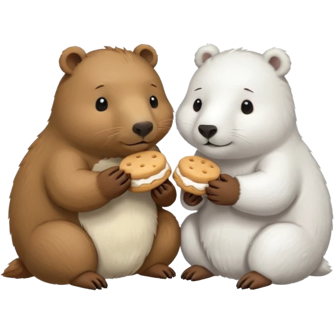 small capybara and a snow bear eating biscuits with each other emoji