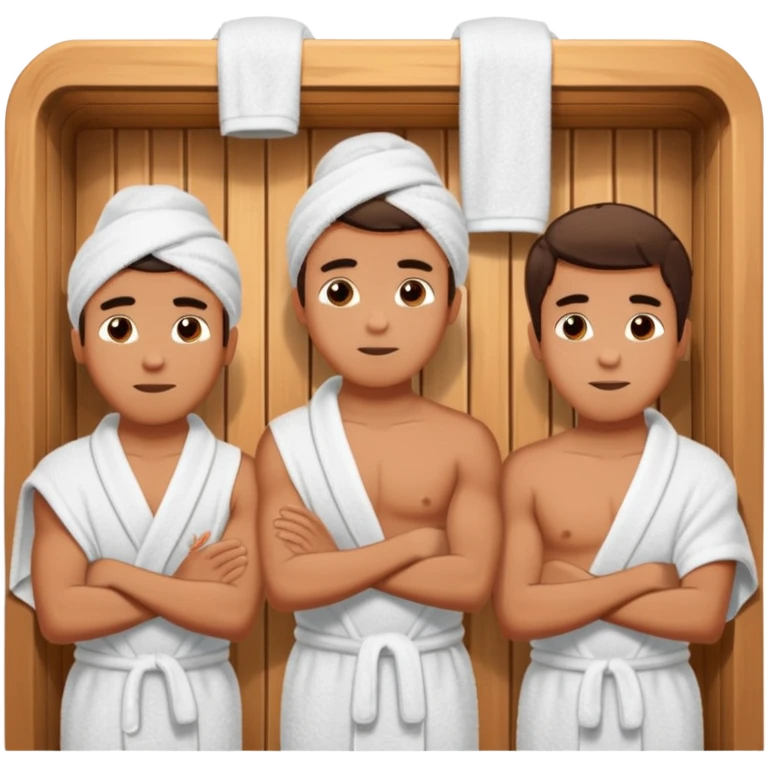 three young half-naked men turned in towels sit in the hot sauna emoji