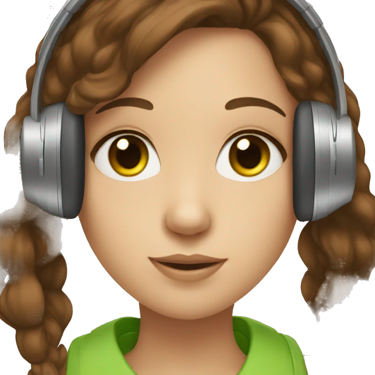 Girl with brown hair and green eyes wearing headphones emoji