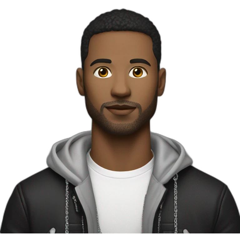 A white Birmingham strong male wearing silver chain on a black jacket,cool,style emoji