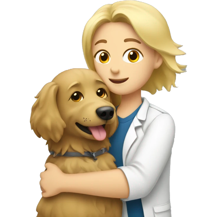 a vet hugging a shaggy blonde dog emoji