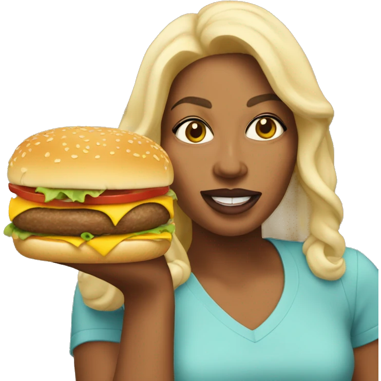 Michelle Jackson eating a cheese burger  emoji