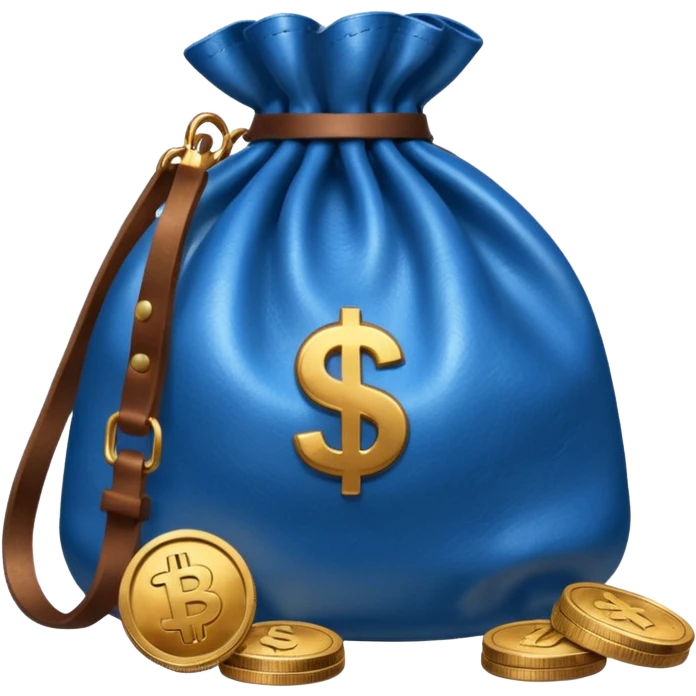 blue coins outside a brown money bag  emoji