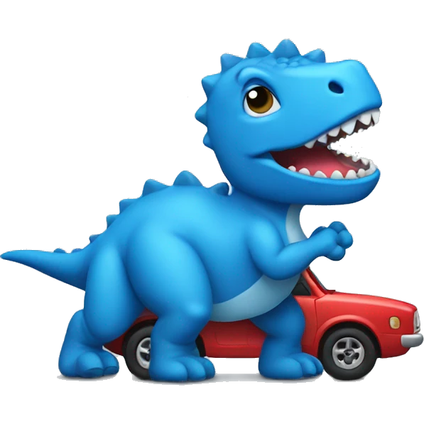 Blue Dino holding a car emoji