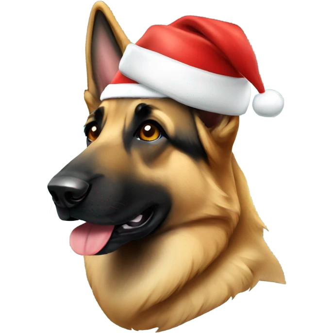 German shepherd wearing a Santa hat emoji
