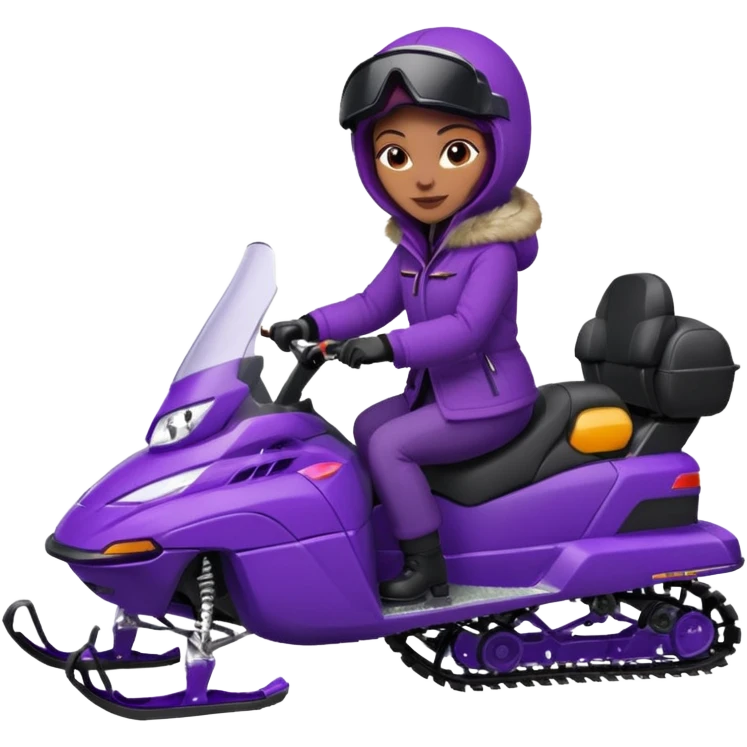 Woman wearing red coat  on purple snowmobile emoji