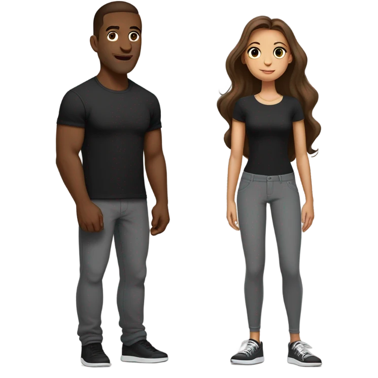 Guy with big nose and brown hair and really tall wearing black t-shirt and grey joggers and girl next to him with long brown straight hair wearing a tight black bodycon dress and makeup on  emoji