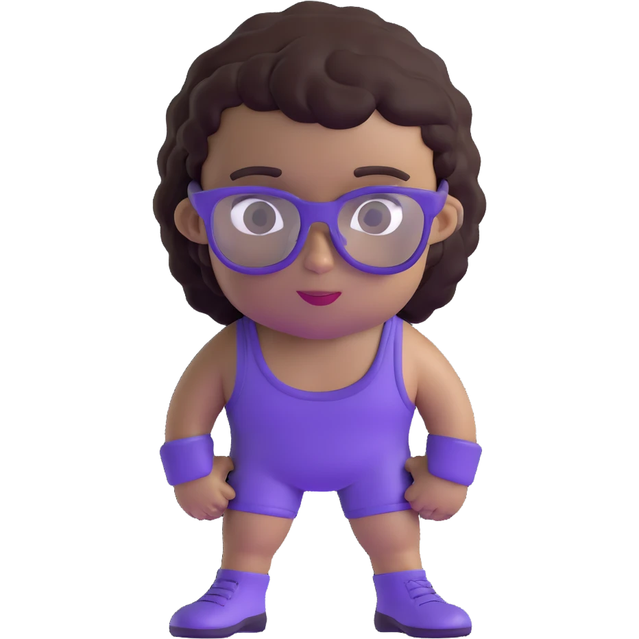 Wrestler with purple glasses tinted black and short curly brown hair emoji